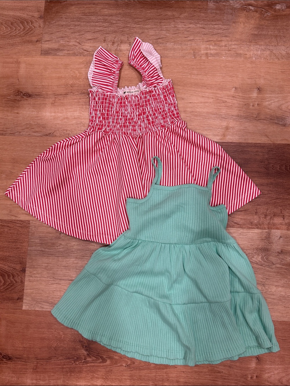 Red/White & Mint Girls' Summer Dresses - Striped Smocked and Tiered Knit Styles